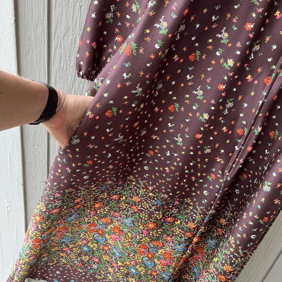 Vintage Lady Sara Brown Floral Maxi Lounge Dress M Cottagecore - Picture 6 of 7